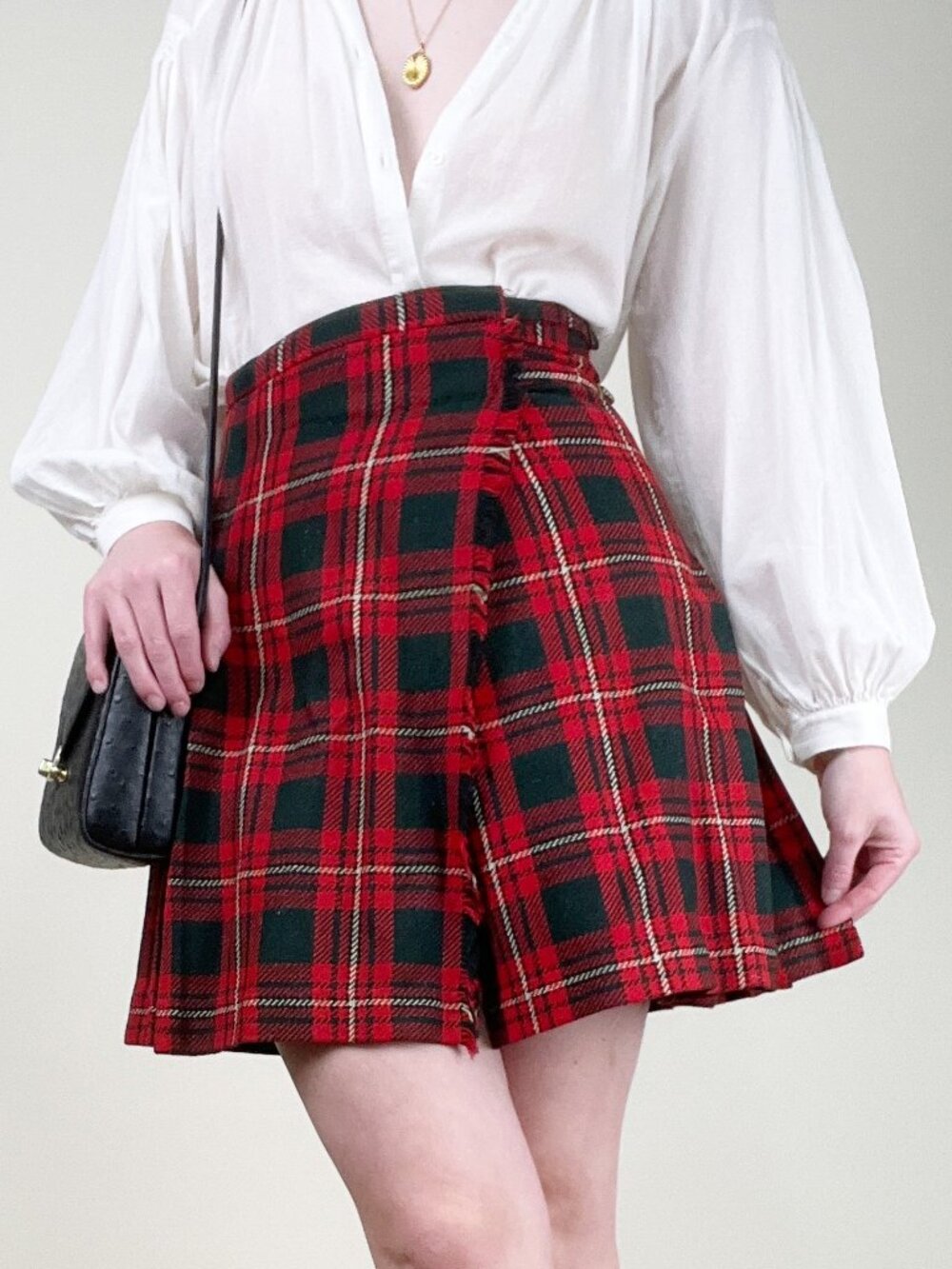 Vintage Tartan Plaid Pleated Mini Midi Skirt Kilt Fringe Preppy Academia Punk